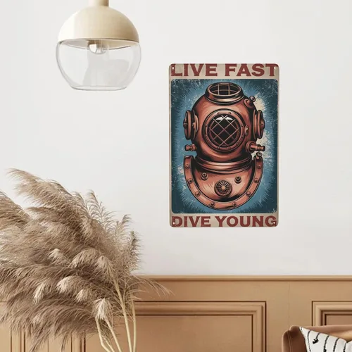 Miniatura 6 de Placa de pared retro para buceo, arte metálico de 8 x 12 pulgadas, diseño de aventura oceánica para casa de playa, sala de piscina y decoración
