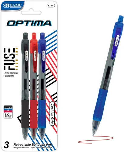 Miniatura 10 de BAZIC - Bolígrafo retráctil de tinta de gel de aceite Optima de 5 colores Colores brillantes (5 unidades)