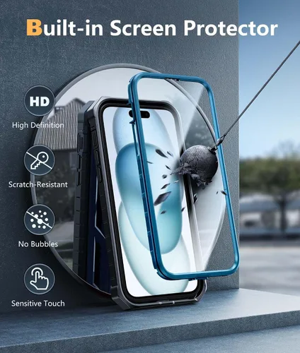 Miniatura 4 de FNTCASE Funda para iPhone 15 Plus: para iPhone 14 Plus, funda resistente de grado militar para teléfono celular con soporte, protección de TPU a