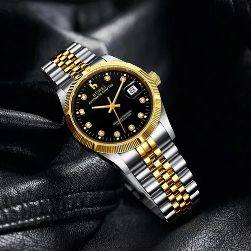 Miniatura 2 de BUREI Reloj automático para hombre, con fecha, pulsera de acero inoxidable, pulsera ajustable para hombre