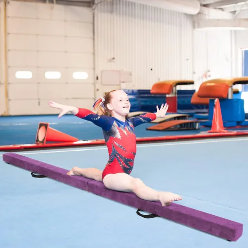 Miniatura 9 de Giantex Haz de equilibrio de 7/8/9 pies, haz de gimnasia plegable con asas de transporte, base de goma antideslizante para niños, haz de gimnasia