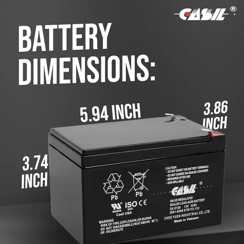Miniatura 5 de Casil Batería de 12 V y 12 Ah – Reemplazo para 6-DZM-12, APC, scooter, y equipo médico (paquete de 2) Batería recargable de plomo sellada AGM