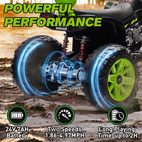 Miniatura 4 de Juguetes de paseo de 24 V para niños grandes, ATV para niños de 2 plazas, ruedas con potencia con suspensión de 4 ruedas, luces LED, música, Azul
