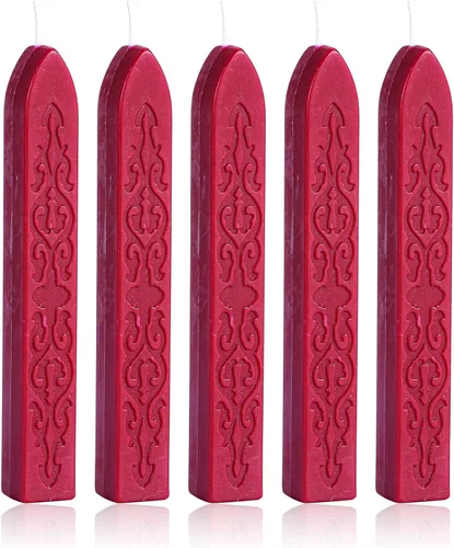 Yoption 5 varillas de cera de sellado con mechas para sellos de cera, tarjetas de Navidad, invitaciones de boda, embalaje de vino, envoltura de Rojo