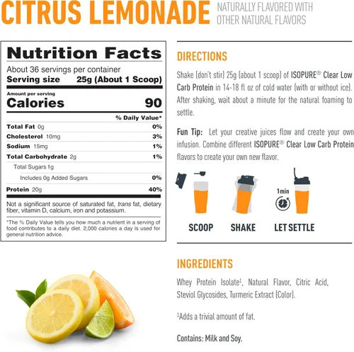 Miniatura 8 de Isopure - polvo de proteína de suero de leche con sabor a fruta ligera refrescante