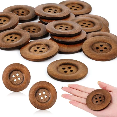 Miniatura 10 de MTLEE 30 Piezas Botones de Madera de Gran Tamaño 2.36 Pulgadas Botón de Costura Redondo 4 Agujeros Botones Grandes para Manualidades Costura de Negro