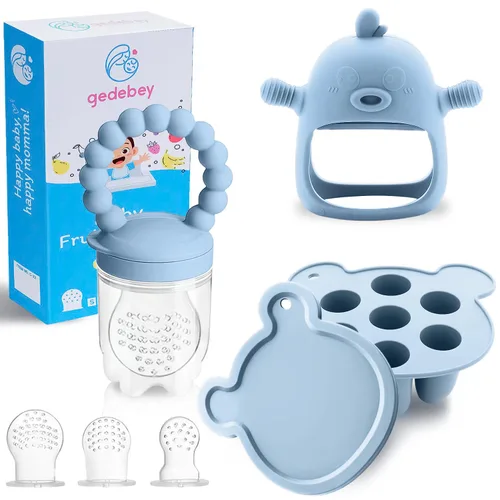 Miniatura 11 de Alimentador de frutas para bebé - Moldes de paletas de leche materna para aliviar la dentición - Paquete de 3 juegos de alimentación - 1 bandeja