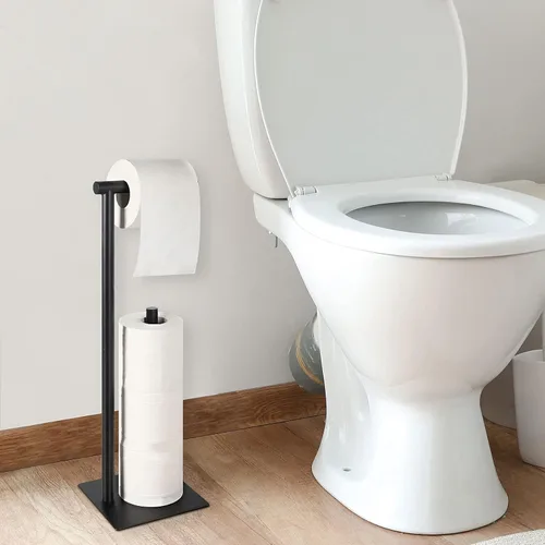 Miniatura 7 de Soporte de papel higiénico Soporte de rollo de papel higiénico Soporte independiente de papel higiénico negro para baño Soporte de almacenamiento