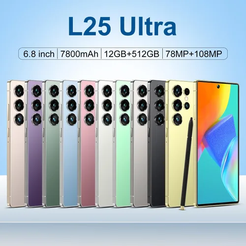 Miniatura 2 de L25 Ultra 6.8 "Android 14 5G Smartphone 108MP+78MP Cámara dual 7800mAh Batería 12GB+512GB Stylus Pen Procesador de 12 núcleos (negro)