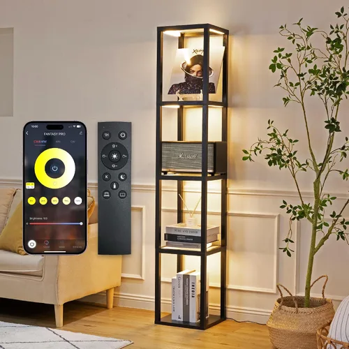 Miniatura 12 de FENLO Fantasy Plus - Estante de exhibición de lujo de 66 pulgadas con lámparas de pie LED regulables, estantes de vidrio resistentes para Madera