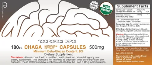 Miniatura 2 de Nootropics Depot Cápsulas de hongos Chaga 500 mg 180 unidades Inonotus obliquus