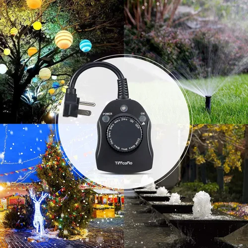 Miniatura 6 de TiFFCOFiO Enchufe Temporizador para Exteriores, Temporizador con Sensor de Luz del Atardecer al Amanecer Resistente a la Intemperie, 2 Enchufes