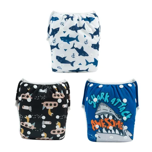 Miniatura 109 de Alva, Pañales de bebé para nadar, paquete de 2 unidades, talle único, reutilizable, lavable y ajustable de 0 a 36 meses. Tamaño de 10 a 40 lbs