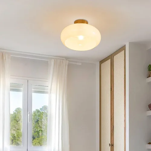 Miniatura 6 de Lámpara de techo moderna de mediados de siglo, montaje empotrado de vidrio de leche MCM con pantalla de cúpula blanca de 11 pulgadas, lámpara