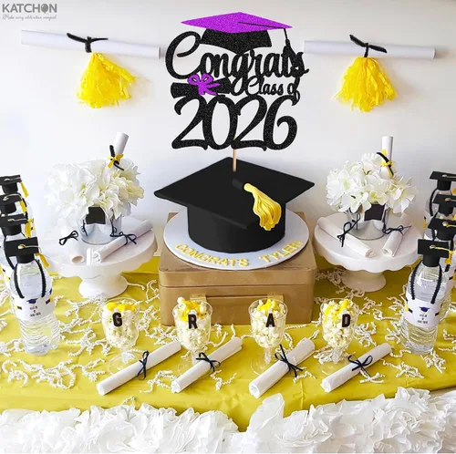 Miniatura 5 de Decoraciones de graduación 2026, decoración de pastel de graduación con purpurina 2026 – Decoración de pastel de felicitaciones graduadas Negro