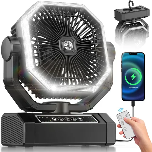 Miniatura 7 de Ventilador de Camping Recargable - Ventilador de 9 Pulgadas Alimentado por Batería, Batería de 20000mAh (60Hrs) Operado por Batería para Camping