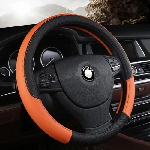 Miniatura 8 de Pahajim Funda para volante de automóvil con parte inferior plana, en forma de D, de piel sintética, antideslizante, de 14.5-15 pulgadas