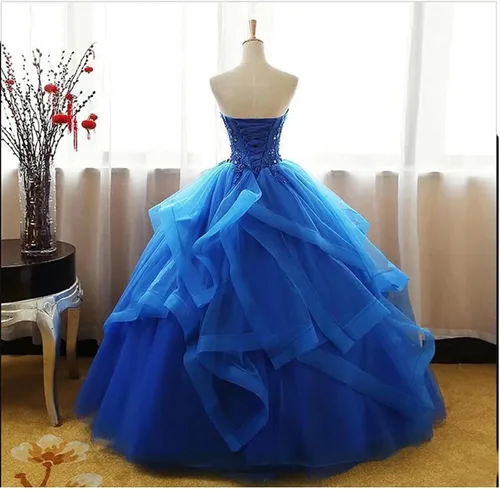 Miniatura 3 de Fair Lady Vestido de fiesta largo con volantes vestido de fiesta vestidos de quinceañera sin tirantes de encaje de tul con cuentas vestido de noche