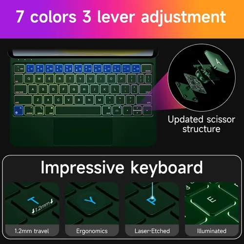 Miniatura 6 de HOU Funda de teclado para iPad Air de 11 pulgadas 2025 (M3)/2024 (M2) y iPad Pro de 11 pulgadas (4ª/3ª/2ª/1ª) generación 2022, funda para iPad Air