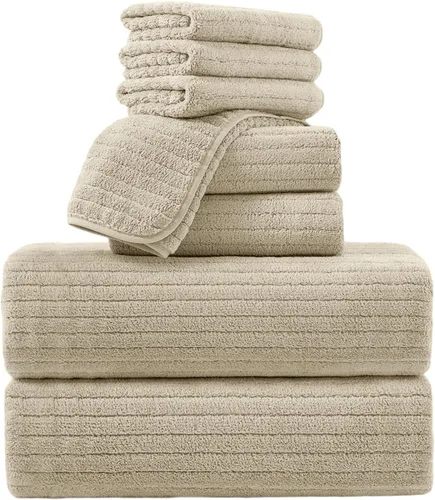 Miniatura 28 de Mistyrose Toalla de diseño acanalado (verde, toallas de baño de 4 piezas)