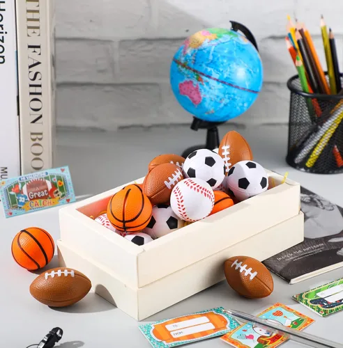 Miniatura 7 de Zhanmai 36 bolas de estrés deportivas para el día de San Valentín con tarjetas de regalo para niños, baloncesto, béisbol, fútbol, fiesta