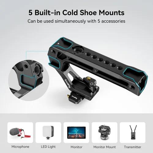 Miniatura 4 de SmallRig Mango superior ligero NATO, agarre NATO de liberación rápida con riel NATO para jaula de cámara DSLR, mango superior universal con 5