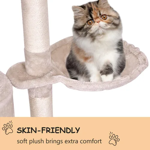 Miniatura 8 de Tangkula Árbol para gatos de 56 pulgadas, torre para gatos de varios niveles con poste rascador de sisal y escalera, área de juegos grande
