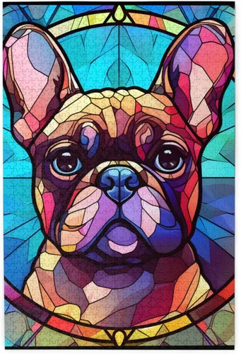 Miniatura 28 de Rompecabezas de Madera de Vidrio Colorido Manchado de Amantes de Perros Pastor Australiano de 1000 Piezas de Pintura Artística para Niños Adultos
