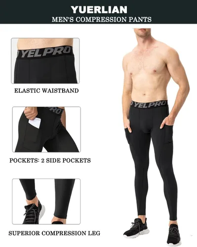 Miniatura 7 de Yuerlian Paquete de 1 o 3 pantalones de compresión para hombre, leggings atléticos con bolsillos, para correr, ciclismo, entrenamiento