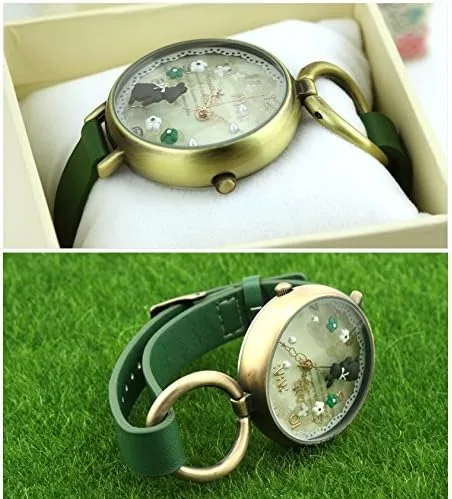 Miniatura 4 de DREAMING Q&P Lindos Bowknot Bunny Girls Teenagers' Relojes de pulsera, esfera de mariposa, correa de cuero caja dorada fq062, Moda