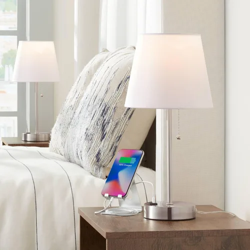 360 Lighting Justin - Juego de 2 lámparas de mesa modernas de 3 vías de 18 pulgadas de alto con puerto de carga USB y reguladores de mesa, metal