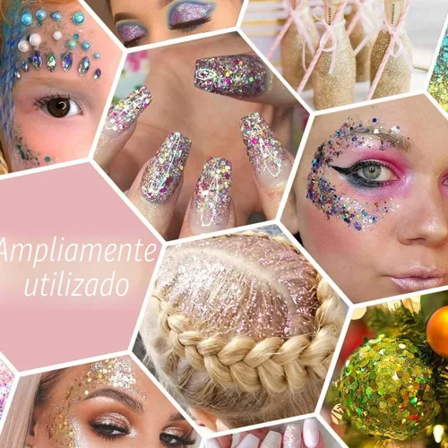 Miniatura 6 de Licool - Brillantina gruesa holográfica, juego de 12, purpurina artesanal para manualidades de resina, purpurina cosmética para uñas, cuerpo, cara