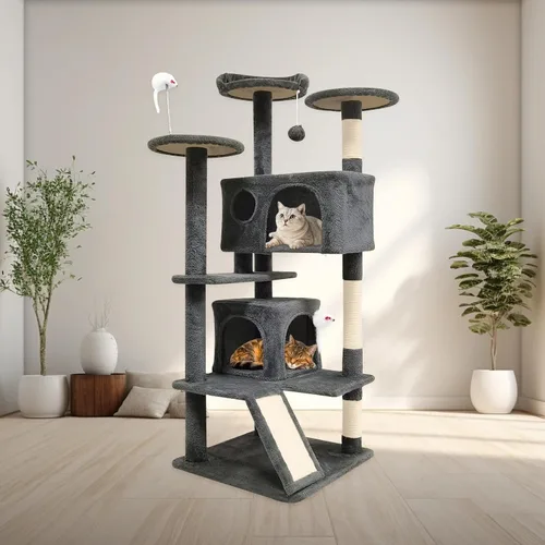 Miniatura 6 de Aotaide - Árbol para gatos de 54 pulgadas, torre para gatos de varios niveles, 2 cuevas acogedoras, postes rascadores, escalera de escalada, bolas