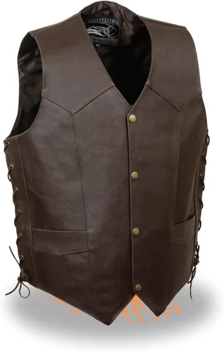 Miniatura 4 de Chaleco de cuero para hombre con cabeza de águila y estrellas en relieve con encaje lateral marrón y negro