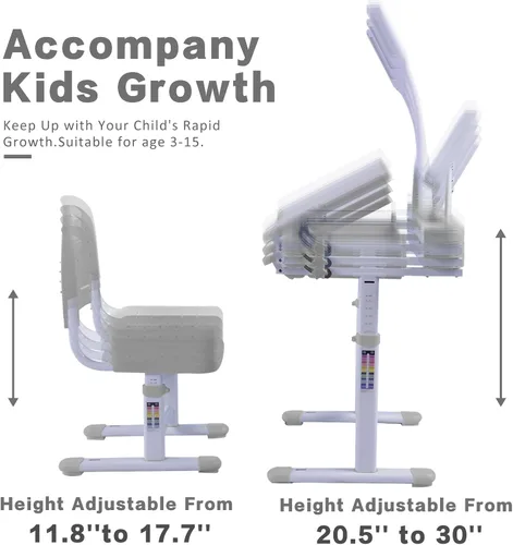 Miniatura 7 de Juego de escritorio y silla de arte para niños, mesa de dibujo de altura ajustable con inclinación de 40 grados, luz LED, soporte para libros