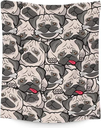 Miniatura 15 de Manta de Pug para regalo, 30 x 40 pulgadas, bonita manta para amantes de los perros, mantas blancas de felpa suave para sofá, oficina