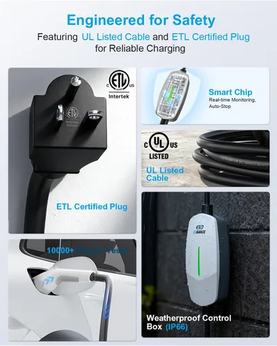 Miniatura 5 de EVDANCE Cargador EV Nivel 1 y 2, Cargador Portátil para Vehículo Eléctrico con Cable de 25 Pies, Estación de Carga EV para el Hogar para Autos Blanco