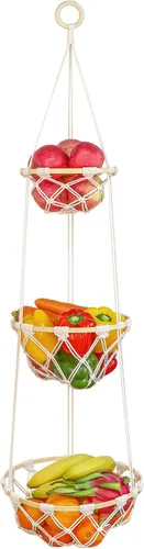 Miniatura 8 de Cesta de frutas colgante de macramé de un solo nivel, soporte bohemio para verduras para cocina, almacenamiento de alimentos con gancho, organizador