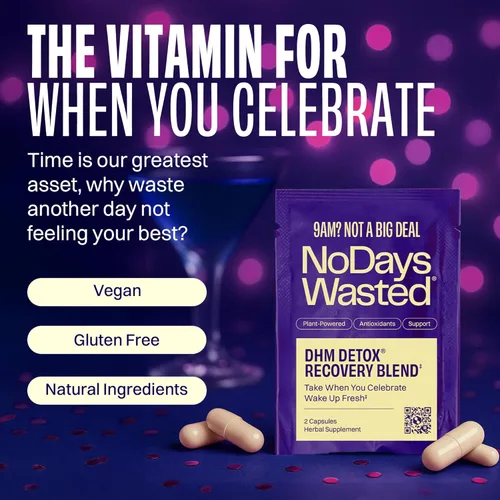 Miniatura 3 de DHM Detox - No Days Wasted - Nuevo aspecto - Suplemento de dihidromiricetina, cardo mariano, tuna espinosa, vitaminas B, mezcla de electrolitos
