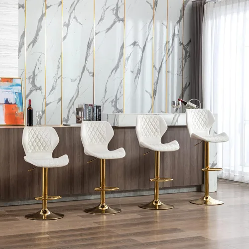 Miniatura 2 de Juego de 4 taburetes de bar color beige, sillas giratorias de altura de mostrador con respaldo de terciopelo, taburetes de isla de cocina para bar
