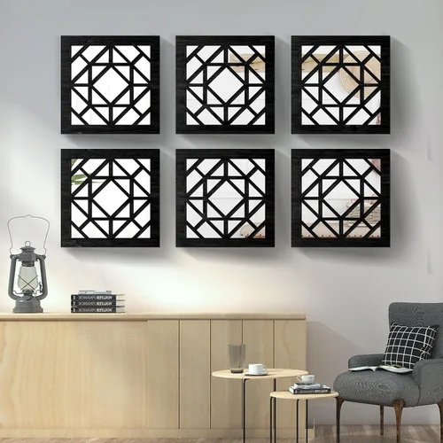 Miniatura 7 de 2 espejos cuadrados de pared, espejos de pared rústicos de granja, arte de espejo pequeño de 12 pulgadas (estilo 1 negro)