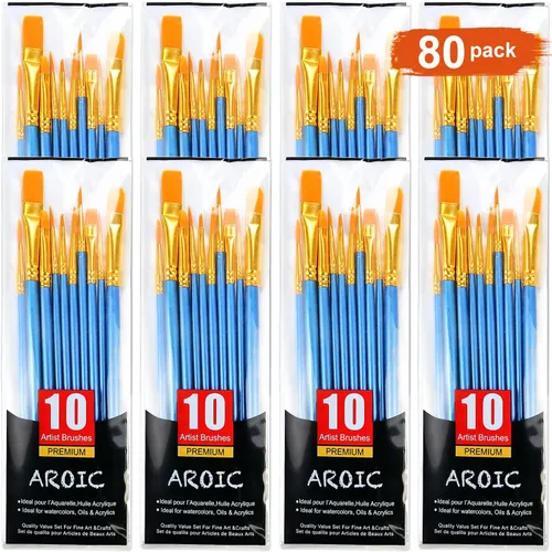 Miniatura 9 de AROIC Juego de pinceles de pintura acrílica, 15 pinceles de pelo de nailon para todo tipo de uso, óleo, acuarela, pintura de cara, cuerpo, roca