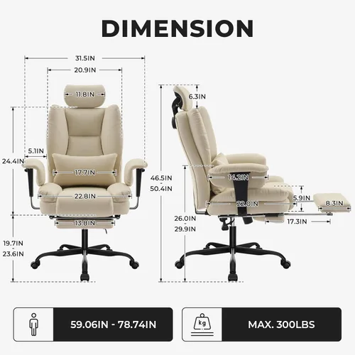 Miniatura 3 de Silla de oficina grande y alta, silla de computadora de piel sintética con soporte lumbar y respaldo alto, silla de juegos de cuero con reposapiés