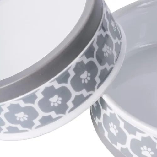 Miniatura 4 de Taza para mascotas Bone Dry con diseño de pata en cerámica, colección Lattice, juego mediano, 6x2 pulgadas, gris, 2