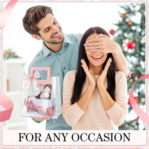Miniatura 2 de Fulmoon 12 bolsas de regalo transparentes con asa y cinta transparente, bolsa de regalo de PVC transparente reutilizable para despedida de soltera