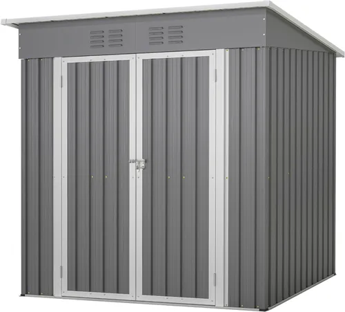 Thanaddo Cobertizo de almacenamiento de metal para exteriores de 4x6 pies, cobertizo de herramientas de acero para utilidades con puertas dobles con
