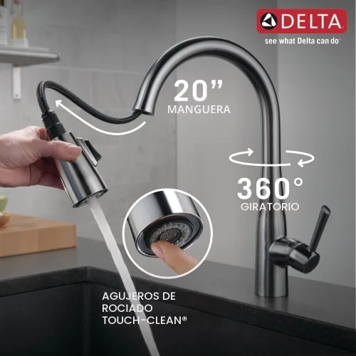 Miniatura 6 de Delta Faucet Essa - Grifo para cocina de níquel cepillado con rociador extendible y cabezal de acople magnético, ártico inoxidable, 9113-AR-DST