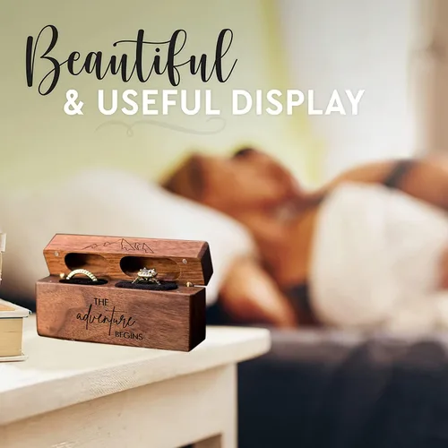 Miniatura 4 de Caja de madera para anillos de boda, caja de compromiso de madera, accesorios de boda, cajas de anillos para dos anillos, recuerdo rústico grabado