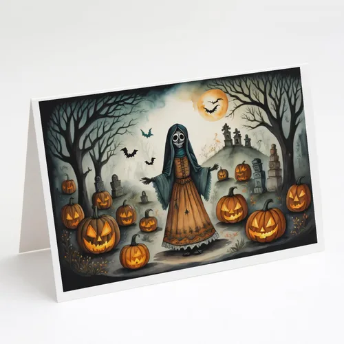 Miniatura 48 de Caroline's Treasures DAC2223GCA7P - Tarjetas de felicitación y sobres de Halloween espeluznantes de gato negro, paquete de 8 tarjetas en blanco