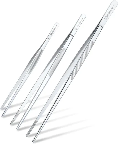Miniatura 8 de MSY BIGSUNNY Juego de 2 pinzas de cocina finas pinzas de acero inoxidable de 12 pulgadas, pinzas para alimentos, puntas dentadas de precisión